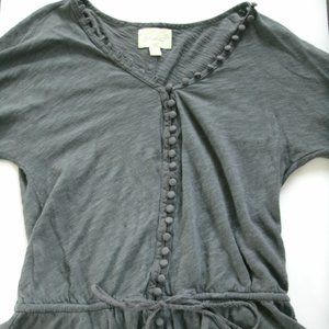 Anthropologie Deletta Shirt Gray Button Front Small Tie Waist Cotton